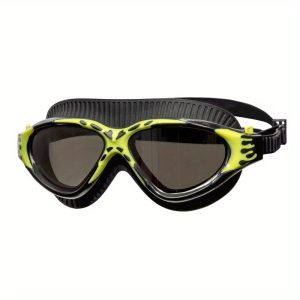 Mirrored black and green swimming goggles