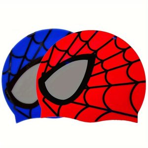 2pcs Spider-Man Cartoon Silicone Swim Caps - Waterproof, Stretch Fit for Women & Girls, Non-Slip, Hand Washable