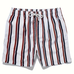 Men's Striped Print Shorts, Casual Swim Trunks For Beach Summer Holiday