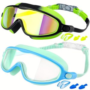 Premium 2-pack Kids' Swim Goggles, Offering Wide View, Anti-fog, UV Protection, And Leak Resistance. Designed For Children Aged 3-15, Perfect For Boys And Girls' Aquatic Adventures.