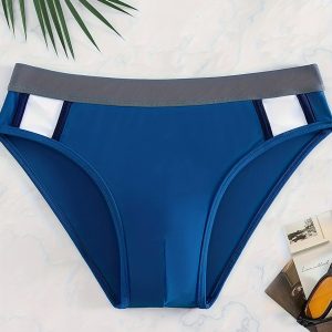 Men's Solid Color Quick Drying Briefs, Men's Swimwear, Summer Beach Swim Shorts