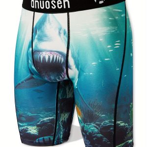 Shark Print Men's Quick-Dry Breathable Boxer Briefs for Running, Swimming, Beach and Outdoor Activities