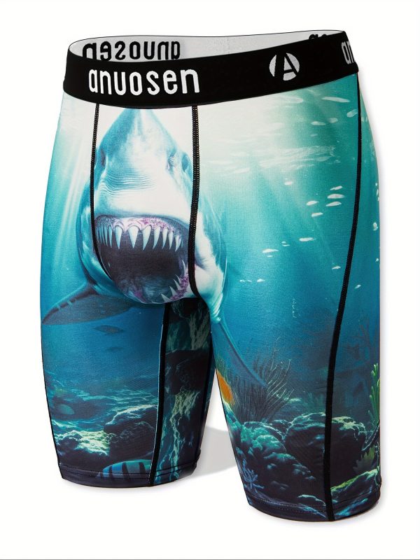 Shark Print Men's Quick-Dry Breathable Boxer Briefs for Running, Swimming, Beach and Outdoor Activities