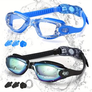 2pcs Swimming Goggles, Nose Clips X 2, Ear Plugs X 2 Pairs, Mesh Pouch X 1