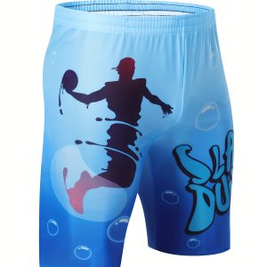 Toouck Plus Size New Men's Basketball Pattern Shorts Swim Trunks, Casual Elastic Waist Drawstring Shorts for Beach Summer Vacation Swimming Surfing