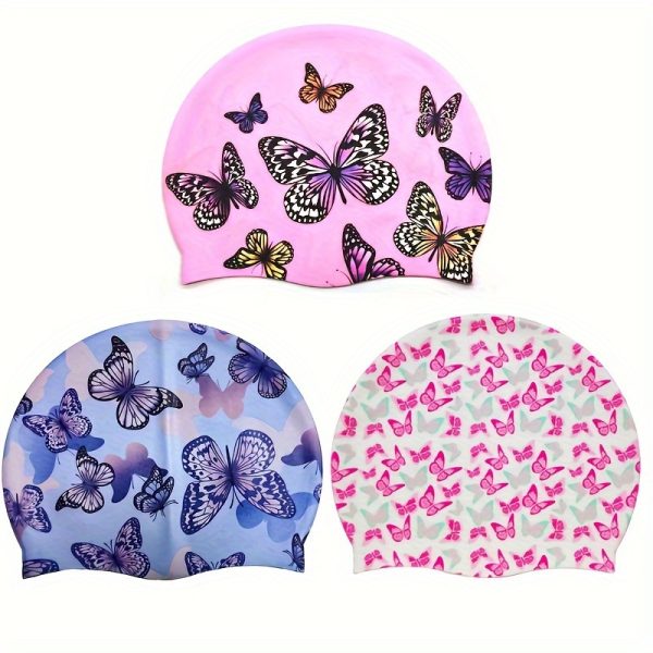 Silicone Swim Caps With Ear Protection, Printed Elastic Swim Caps For Long/Short Hair, Waterproof Diving Caps For Swim Training Equipment.