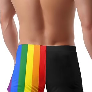 Men's Swim Boxers Rainbow Print Hawaii Style Swimsuit Shorts Pants With Drawstring Sexy Men's Underwear Summer Beach