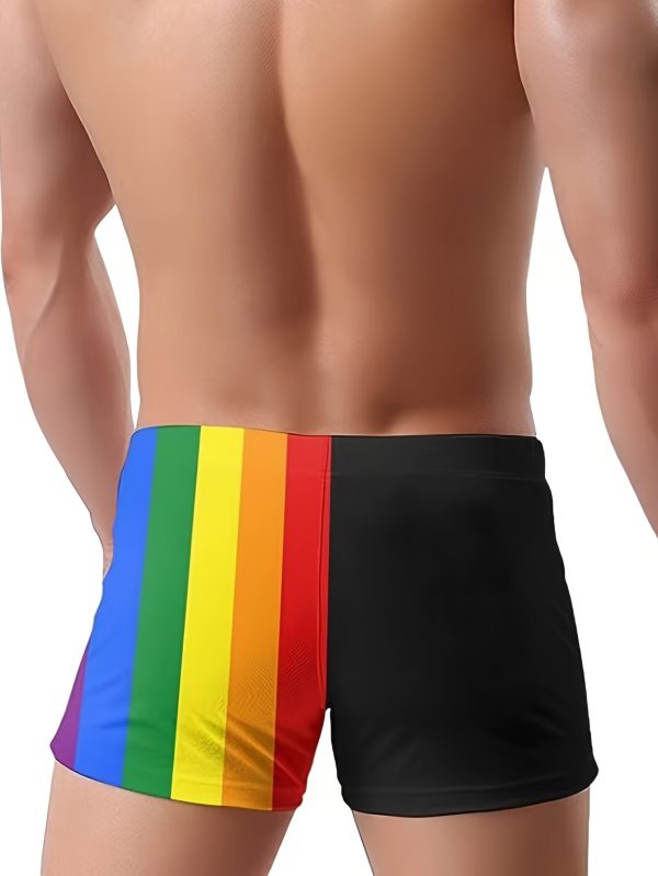 Men's Swim Boxers Rainbow Print Hawaii Style Swimsuit Shorts Pants With Drawstring Sexy Men's Underwear Summer Beach